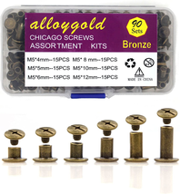 90 Sets Bronze Chicago Screws Leather Assorted Kit ?6 Sizes of Screw Rivets - £11.07 GBP