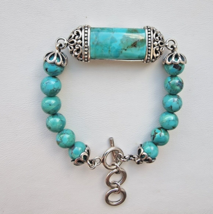 Vintage 925 Sterling Silver Byzantine Turquoise Beads Charm Bracelet 8 Inch - $127.71