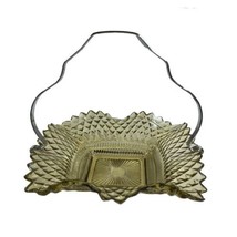 Vintage Pressed Glass Candy Nut Dish With Metal Carrying Handle Scallope... - £26.14 GBP