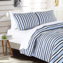 Blue Stripe Brushed Microfiber Bed Set With Sheets, Soft Comfortable Down, Emme. - £58.33 GBP