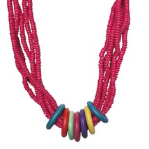 Vintage Multi-Strand Pink Beaded Necklace Colorful Disc Boho Retro State... - $40.90 CAD