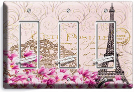 Retro Eiffel Tower Magnolia Flowers Paris Postcard 3GFI Light Switch Wall Plates - £15.70 GBP