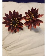 Vintage Pier 1 Napkin Rings Mums Flower Burgundy Yellow Rustic Metal Set... - €6,24 EUR