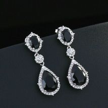 2 Ct Pear Cut Black Diamond Women&#39;s Drop &amp; Dangle Earrings 14K White Gold Finish - £70.61 GBP