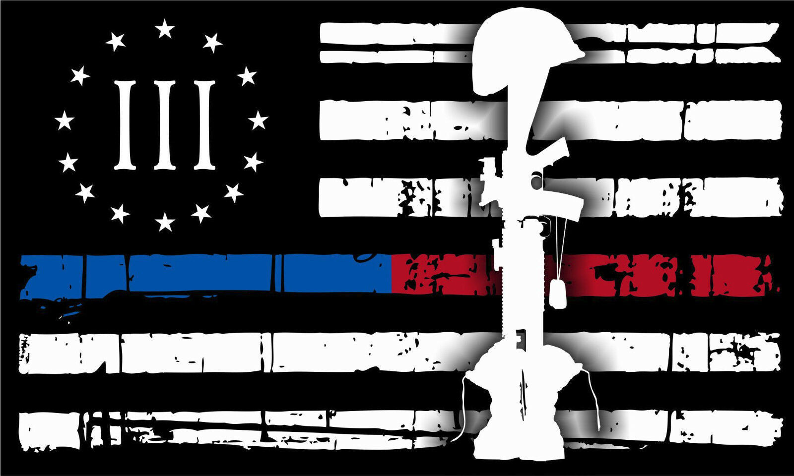 Thin Blue Line Red Line Battlefield Cross American Flag Firefighter Poli... - $3.95+