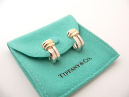 Tiffany &amp; Co Silver 18K Gold Atlas Loop Hoop Clip On Earrings Gift Pouch... - £437.03 GBP