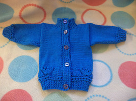 Child&#39;s Unisex Hand Knitted Blue Cardigan Premature Size - £11.83 GBP