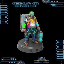 3D Printed Cyberglow City Cyberpunk Delivery Guy Miniature  - 28mm 32mm - $9.90