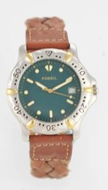 Fossil Orologio Uomo Acciaio Inox Argento Oro pelle Marrone Data Acqua R... - $35.36