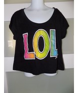 Justice Glitter LOL Black SS Crop Shirt Size 12 Girl&#39;s - $176.69 MXN