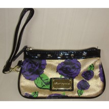 Betsey Johnson Gold Tone with Purple Flowers Zipper wristlet Bag with He... - $16.82