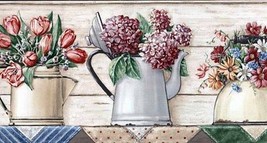 Teapots &amp; Kettles Floral Flowers Country Rustic Shelf Wallpaper Border Village - £10.06 GBP