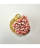 Enamel Flower Brooch Vtg Pink Blue Seashell Pearl Pin Mid Century MOD An... - £18.45 GBP