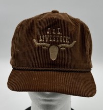 VTG J&amp;L Livestock Longhorn Hat Imperial Headwear Brown Corduroy USA Strap-back - £37.32 GBP