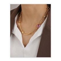 18k Gold Purple Stone Chain Necklace   bold, costume, Vinader, Vermeil, Misomma - £46.96 GBP