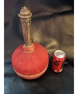 Antique 1800 Surahi Bottle Floral Silver Neck Red Textile Stopper India ... - $979.40