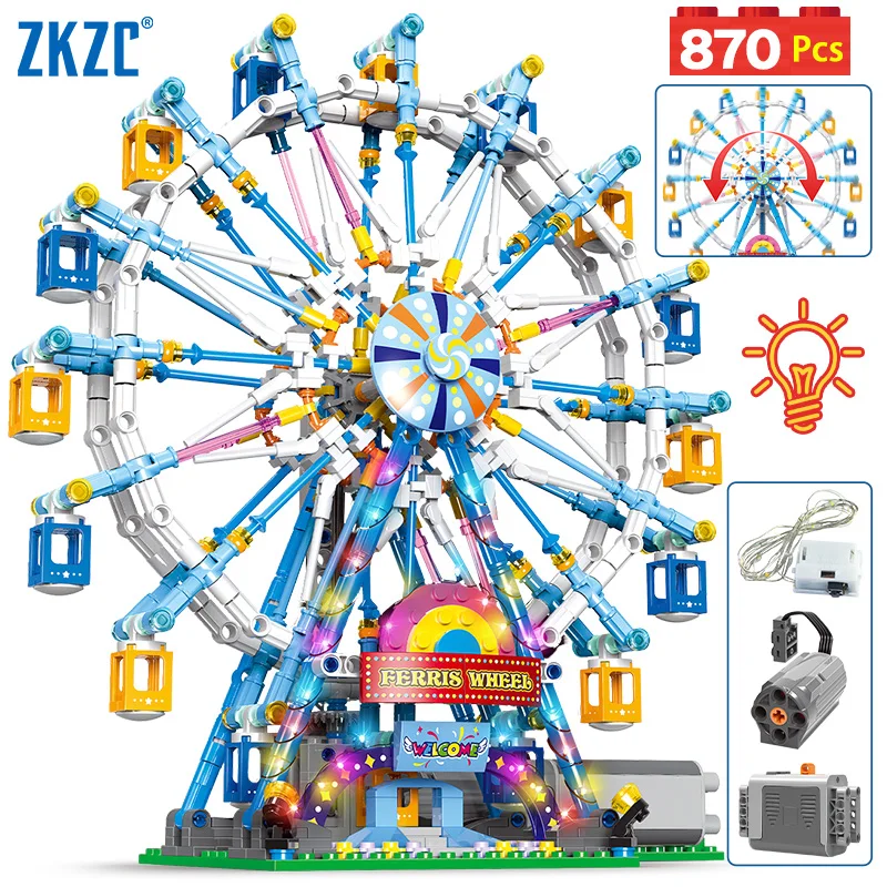 City Friends MOC Rotating Ferris Wheel Building Blocks Electric Bricks with - £31.07 GBP+