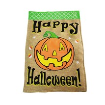 Happy Halloween Burlap Yard Garden Flag Embroidered Jack o Lantern 18 Inch - £11.63 GBP