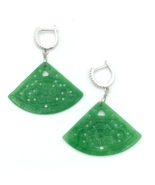 CARVED JADE fan drop earrings - sterling silver gemstone huggies green s... - £35.28 GBP