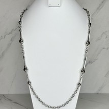 Chico&#39;s Silver Tone Beaded Long Chain Link Necklace - £15.68 GBP