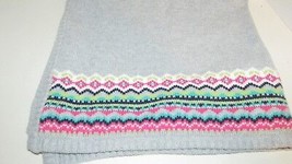 Carters Baby Blanket sweater knit gray Pink Green white fair aisle excel... - £14.62 GBP