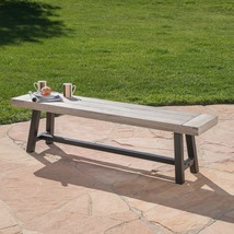 Cassie Outdoor Light Grey Sandblast Finish Acacia Wood Dining Bench With Black - £187.61 GBP