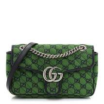 Gucci Monogram Matelasse Diagonal Small GG Marmont Shoulder Bag Green - £1,997.15 GBP