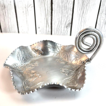 Farber Shlevin Hammered Aluminum Tray Scroll Rose Motif Hand‑Wrought Vin... - $10.88