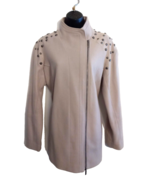 APOSTROPHE Wool Blend Coat Shoulder Studs Off Center Zip Silver Lining s... - £29.74 GBP