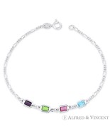 Purple Green Pink Blue CZ Crystal Figaro Italy Chain .925 Sterling Silve... - €24,57 EUR+