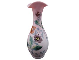 c1900 Pink Satin glass Hand enameled vase - $113.85