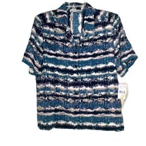 DonnKenny Womens Blouse Size PL Short Sleeve Button Front V-Neck Blue New - $13.97