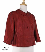 Vintage 50s Red Silk Sharkskin Boxy Jacket Hong Kong Hallmark Tag Sz L -... - £38.36 GBP