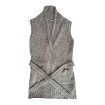 Athleta XS Sleeveless Gray Cardigan Tie Front 50% Wool Sweater Pockets Duster - $16.70