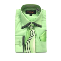 Prime Time Boys&#39; Lime Green Dress Shirt Green Cream Black Tie Hanky Size... - £19.10 GBP