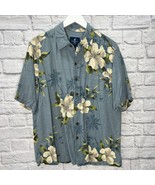 Caribbean Joe Mens Short Sleeve Silk Shirt Size L Blue Hawaiian Floral  - £21.92 GBP