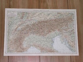 1896 Original Antique Physical Map Of Alps Italy Austria Istria Tyrol - $27.08