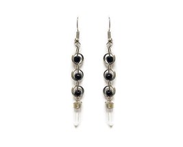 Beaded Silver Metal Chain Link Natural Clear Quartz Crystal Dangle Earrings - Wo - £7.77 GBP+