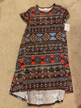 LulaRoe Carly Dress Multicolor B/W Aztec Geometric Hi Lo Swing Sz Small - £18.14 GBP