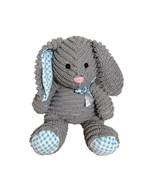 Hug Fun Corduroy Bunny Plush Stuffed Animal Gray Rabbit With Plaid Bow Soft - £10.05 GBP
