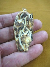 (j-wolf-52) 3 Brown big bad WOLVES aceh bovine bone carving Wolf Coyote pendant - $35.76