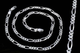 Reines Silber Figaro Link Design Kette 20 &quot; Hals Kette - £78.14 GBP+