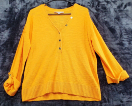 LOFT Sweater Womens Size Medium Yellow Knit Cotton Long Sleeve V Neck Button - £15.81 GBP