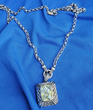 Original Vahan Prasiolite 925 STERLING SILVER 14K GOLD DIAMOND Necklace 18" inch - $470.25