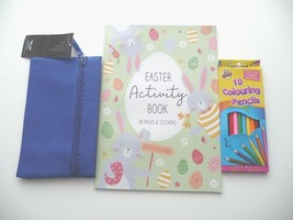 Easter Theme A4 Activity Book With Stickers &amp; Puzzles+ Pencils &amp; Pencil Case Set - £3.93 GBP