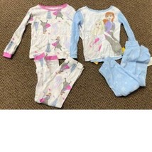 Girls Pajamas Disney Frozen 4 Pc Long Sleeve Shirts Pants White Blue Pink-size 4 - £19.41 GBP