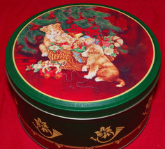 Christmas Puppy Cookie Round Tin Gift Tin Food Tin Clean Wang&#39;s International - £7.83 GBP