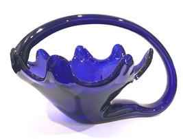Cobalt Blue Art Glass Handled Large Sculpted Bowl 11&quot; x 8-1/2&quot; - $59.39