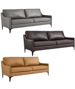 74.5&quot; Wide Mid-Century Sofa Supple Genuine Leather Tan, Gray, Brown Ship... - €648,46 EUR