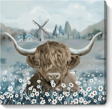 Highland Cow Bathroom Wall Art Rustic Farmhouse Picture Cute Cattle in the White - £28.76 GBP